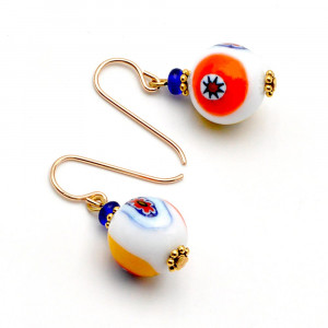 Ball murrine blanc - boucles d'oreilles murrine millefiori blanc bijoux en veritable verre de murano de venise