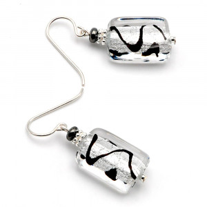 Asteroide silver - earrings black and silver genuine murano glass