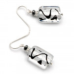 Black and silver genuine murano glass earrings 