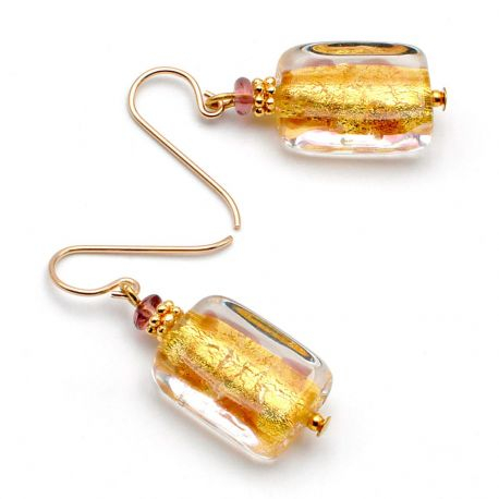 Chocolate and gold genuine murano glass earrings 