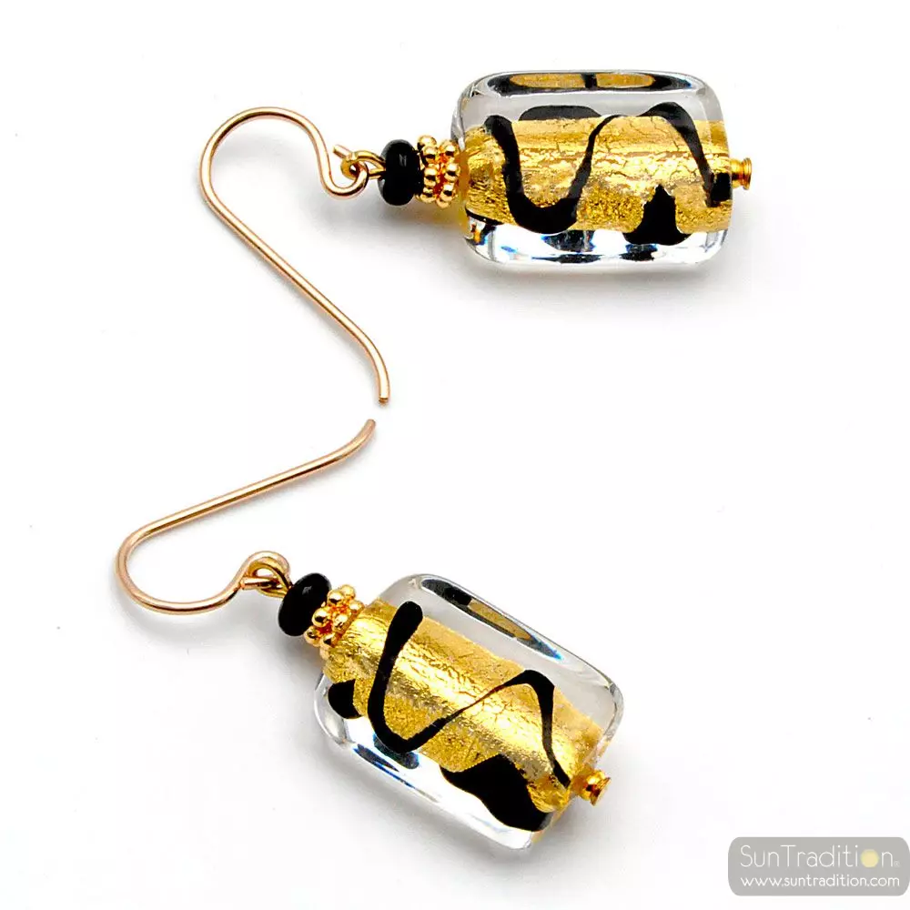 Asteroide gold - earrings black and gold genuine murano glass