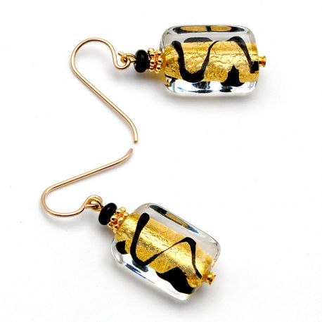 Black and gold genuine murano glass earrings 