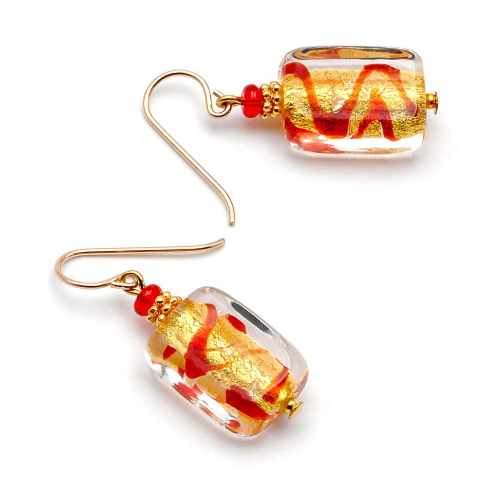 Red and gold genuine murano glass earrings