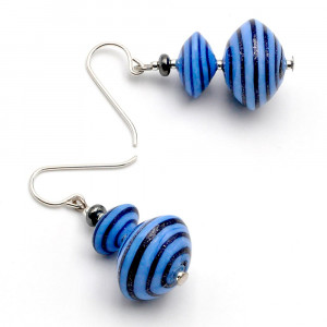 Anelli di saturno blue - blue earrings aventurine blue & silver genuine murano glass of venice