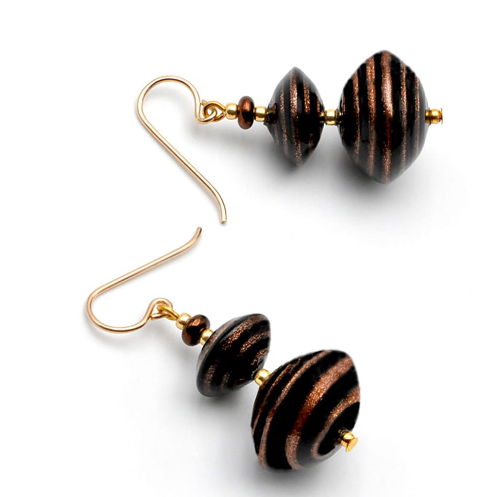 Brown aventurine gold murano glass earrings of venice