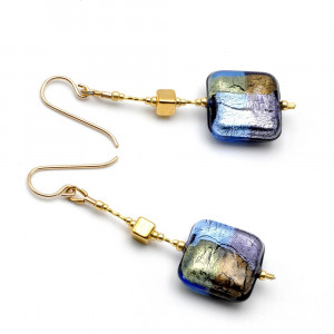  quadrifoglio blue - blue murano glass drop earrings of venice