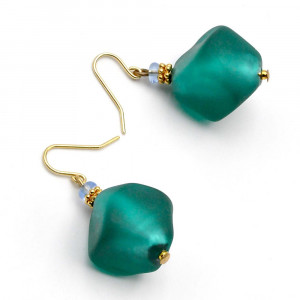 Scoglio satin vert - bijou boucles d'oreilles vertes en veritable verre de murano de venise