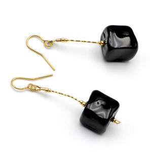 Cubo sciogliendo black - black murano glass drop earrings murano of venice