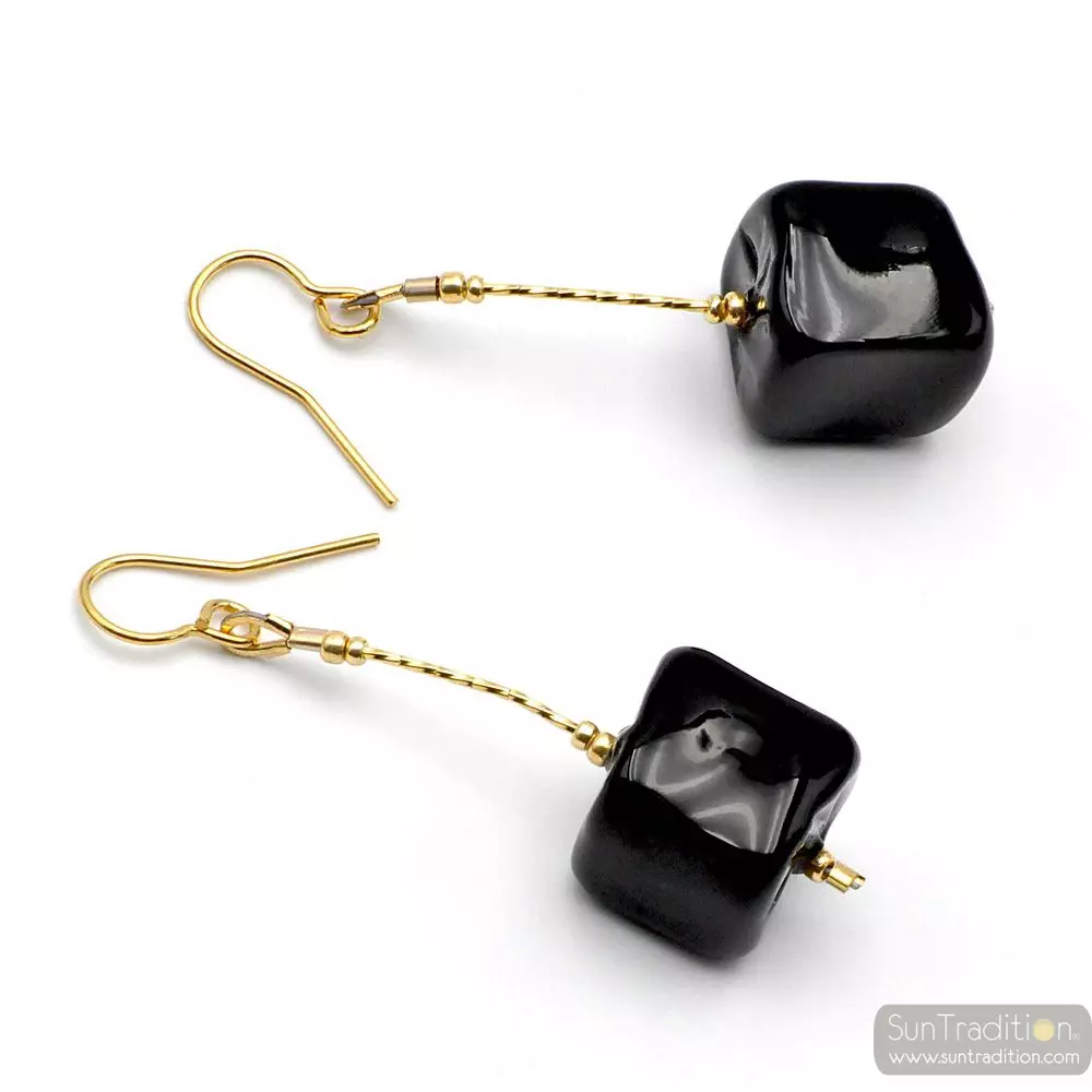 Cubo sciogliendo black - black murano glass drop earrings murano of venice