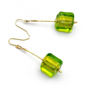 Cubo sciogliendo vert - boucles d'oreilles vert en veritable verre de murano de venise