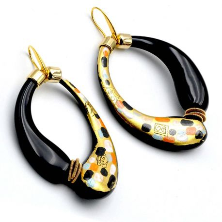 Klimt style murano blowed glass earrings creoles of venice