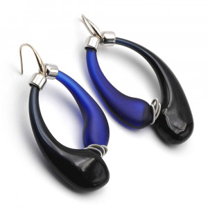 Pendientes creoles azul vidrio soplado de murano de venecia