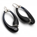 Black murano blowed glass earrings creoles of venice