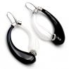Black and white murano blowed glass earrings creoles glass of venice