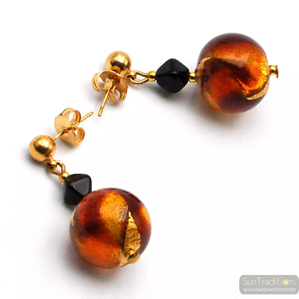 Geometry amber - amber murano glass earrings genuine venice glass