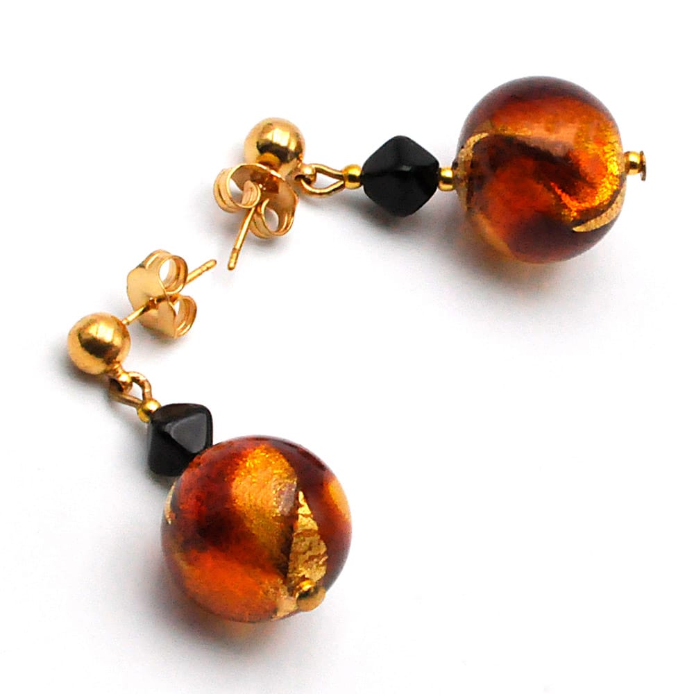Amber murano glass earrings genuine venice glass