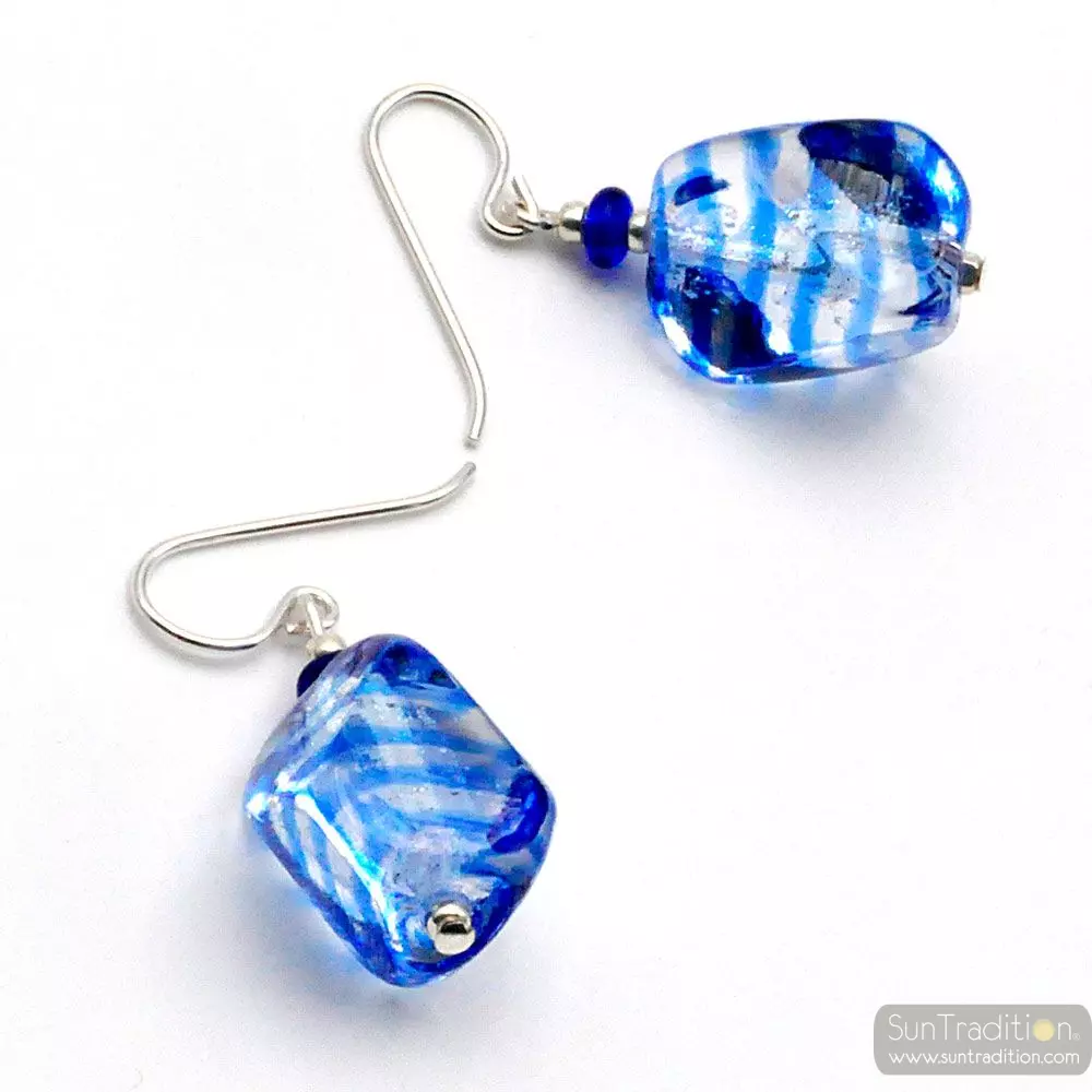Sasso rigadin blue - blue murano glassd earrings in true murano glass of venice