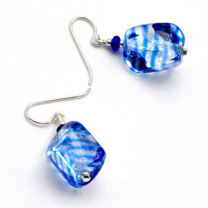 Sasso rigadin bleu - boucles d'oreilles bleues en veritable verre de murano de venise