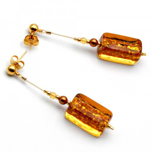 Gerbera gold - gold drop earrings genuine murano glass of venice