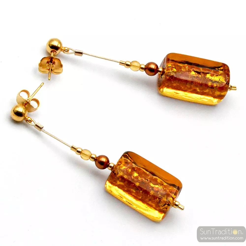 Gerbera gold - gold drop earrings genuine murano glass of venice