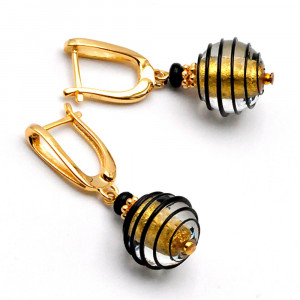 Jojo black and gold lever back - gold and black leverback murano glass earrings genuine venitian glass