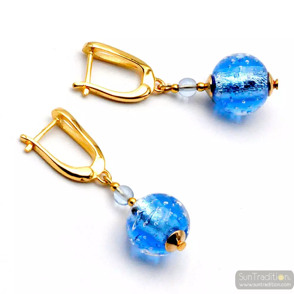 Fizzy blue lever back - blue leverback hook murano glass earrings