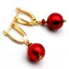 Red lever back murano glass earrings hook genuine venice