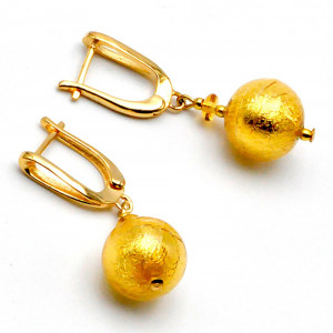 Bola oro - aretes gancho cerrado joyeria verdadero cristal de murano venecia