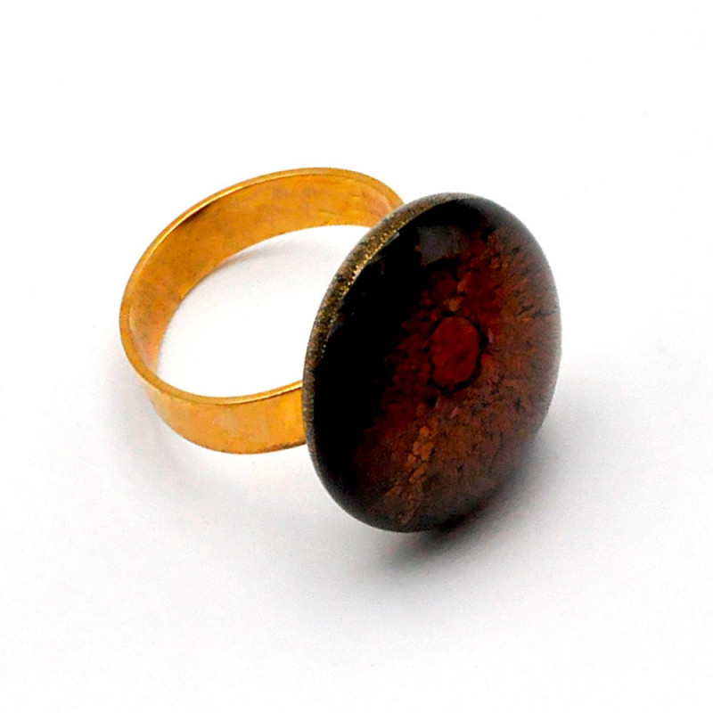 Ronde craquelee amethist en de gouden ring, murano glas