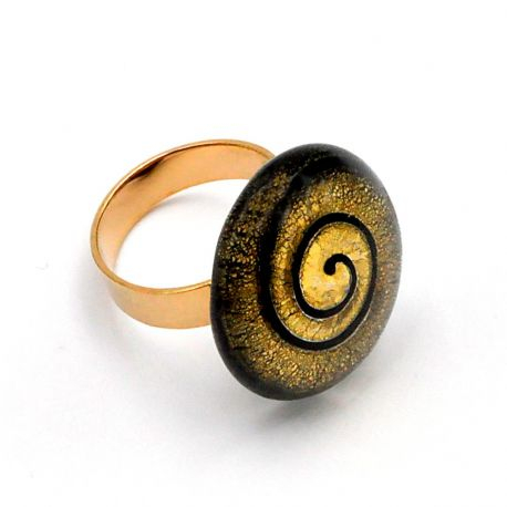 Anillo espiral oro - anillo de cristal de murano negro y oro espiral