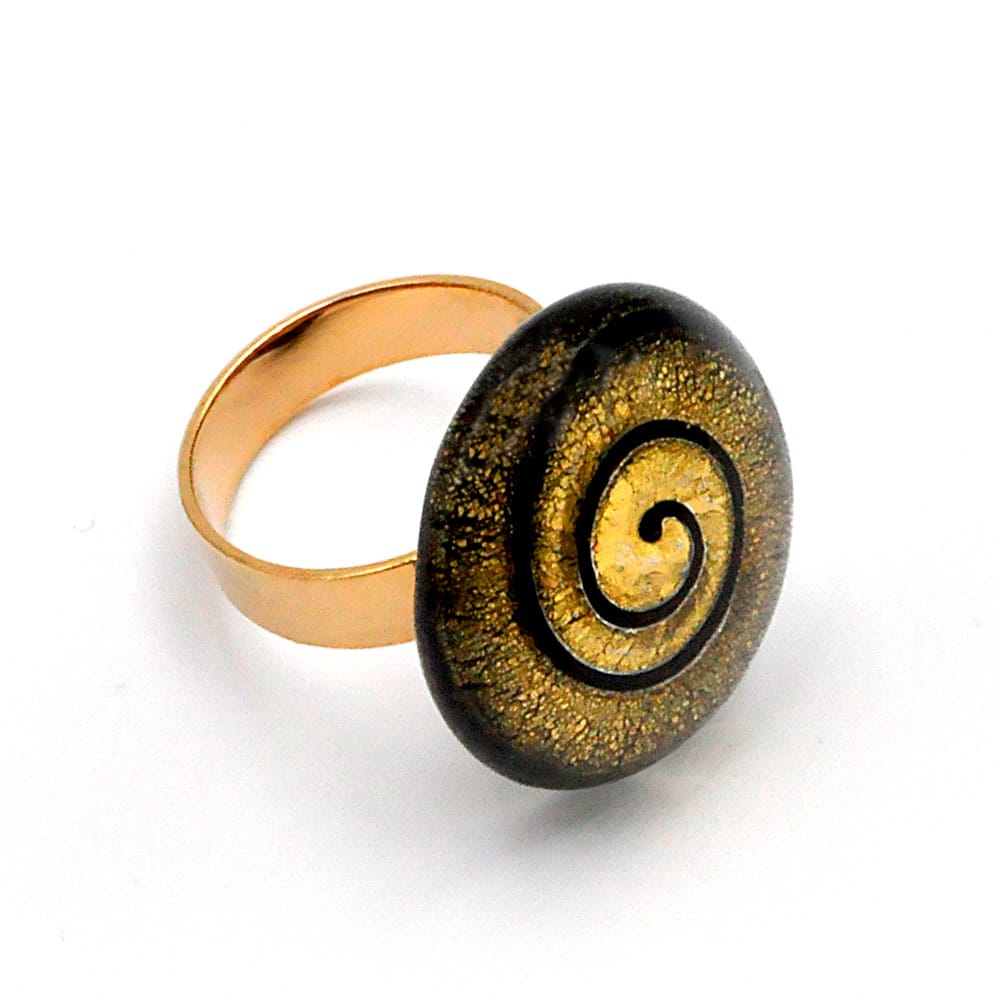Black and gold spiral murano glass ring