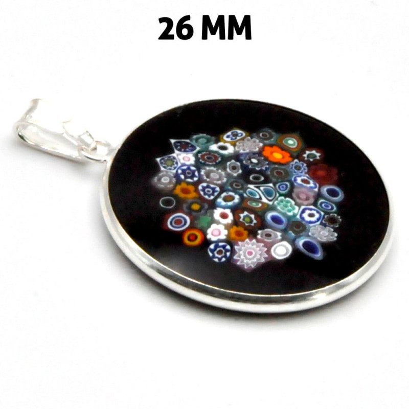 Colgante de cristal de murano millefiori negro y plata