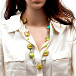 Botticelli green - collar, green and gold genuine murano glass