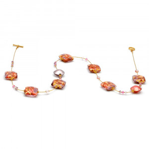 Collier rose et or veritable verre de murano