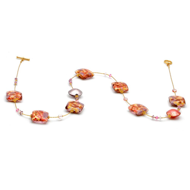 Collier rose et or veritable verre de murano