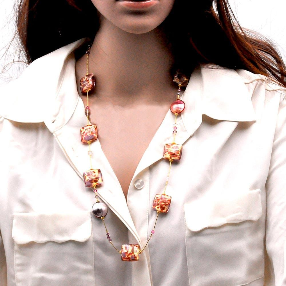 BOTTICELLI ROSE - PINK AND GOLD MURANO GLASS NECKLACE