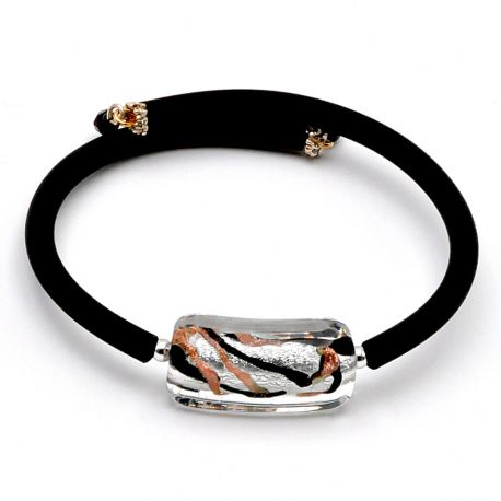 Pearl bracelet rectangular murano rubber fancy baretta