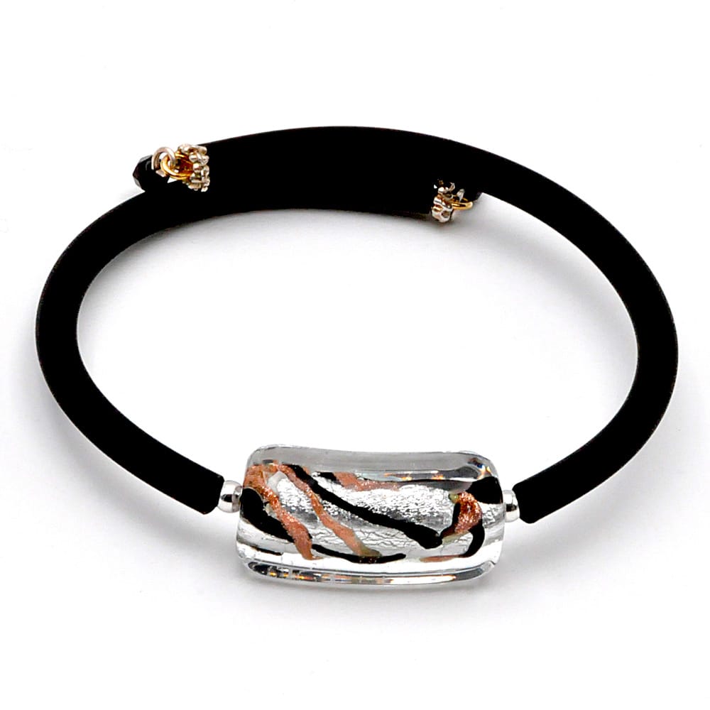 Pearl bracelet rectangular murano rubber fancy baretta