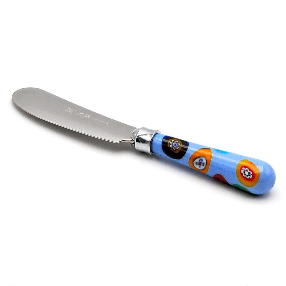 Butter knife with glass handle from murano murrina millefiori from venice
