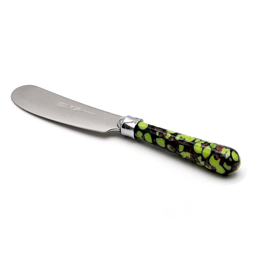 Butter knife with multicolor murano glass handle