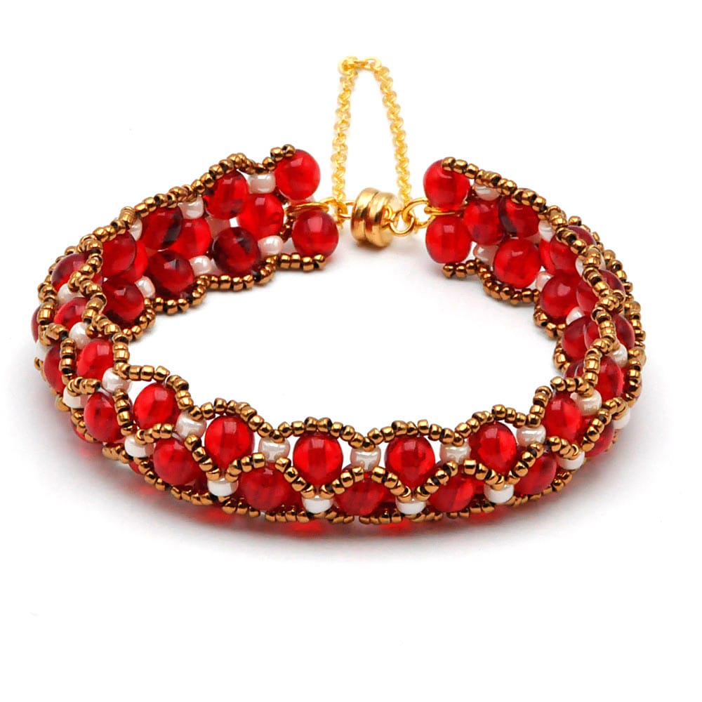 Bracelet or perle de verre rouge renaissance
