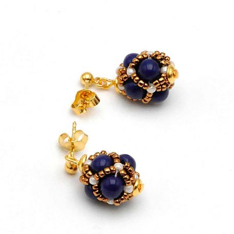 Glass beads blue earrings renaissance