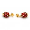Boucles d'oreilles perles de verre rouge et or