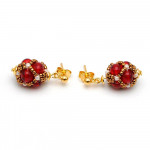 Boucles d'oreilles perles de verre rouge et or