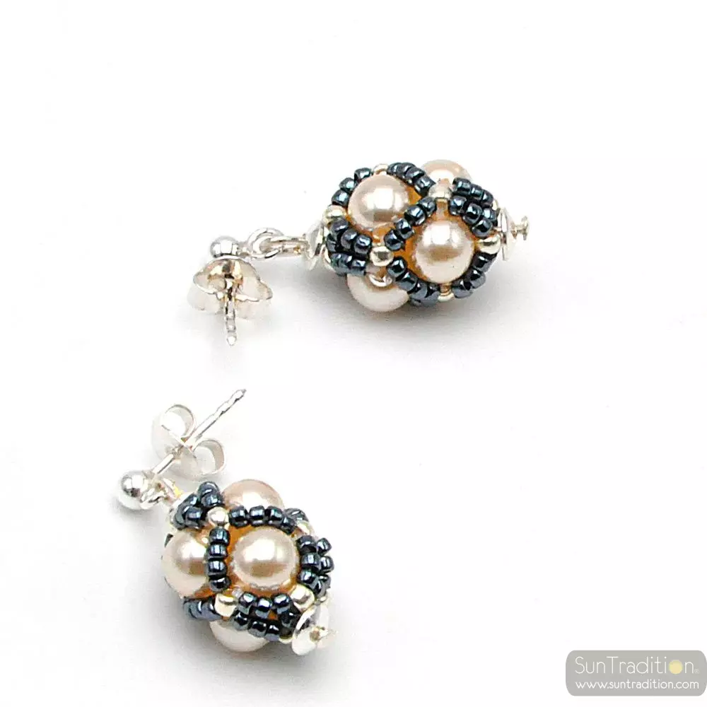 Glass beads gray earrings renaissance
