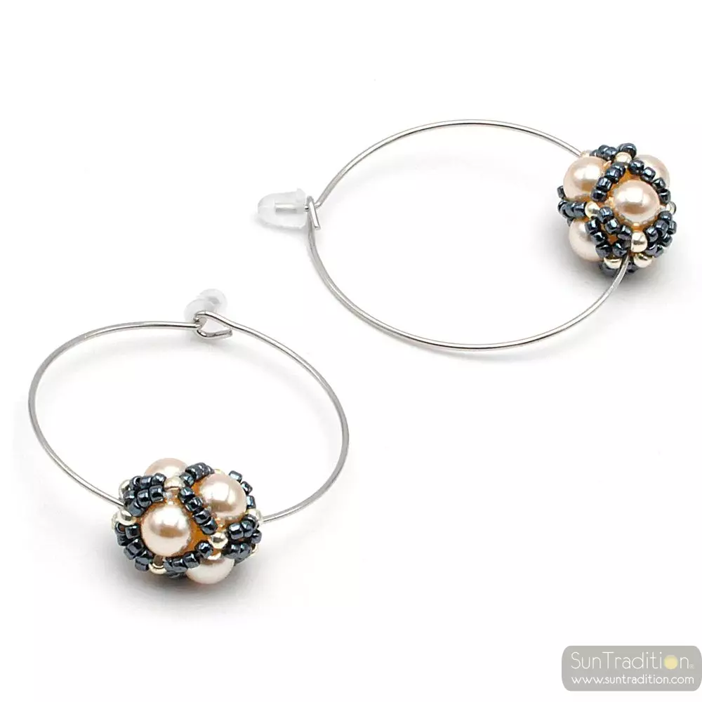 Circle gray glass beads earrings renaissance