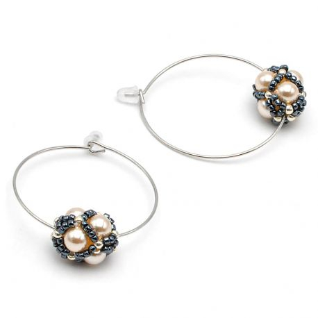Circle gray glass beads earrings renaissance