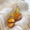  brincos de ouro - brincos de ouro pastilha ouro de cristal murano de veneza 