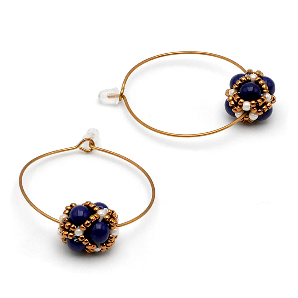 Circle beads blue glass earrings renaissance