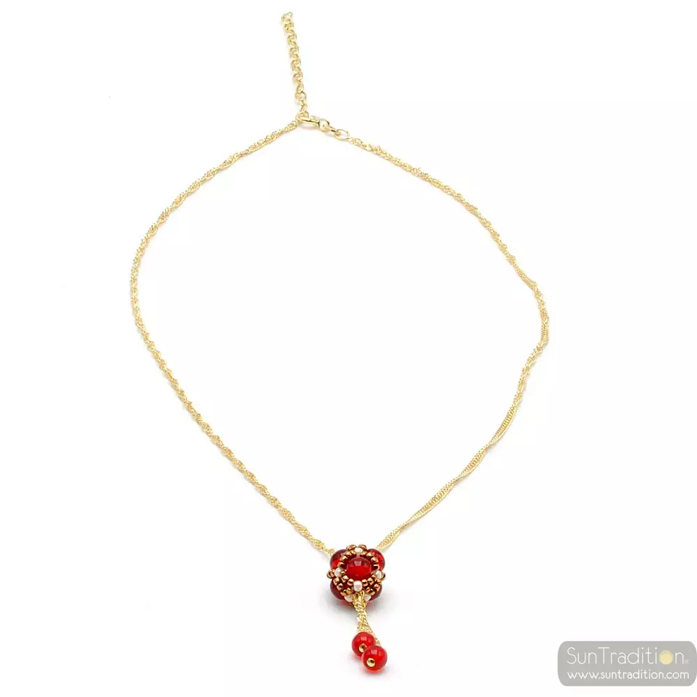 Glass red pendant beads weaves golden renaissance